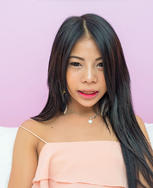 Young tranny with cruel on posing for the camera. Young shemale